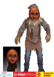 Light Up Scarecrow Pumpkin Trick or Treat Boys Kid Halloween Costume Mask