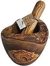 Naturally Med - Olive Wood Rustic Mortar and Pestle - 4.7 inch. for Grinding Spices, Salsa, Herbs etc. Durable, Hardwearing. Handcrafted Tunisian Olive Wood.