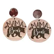 MAMA Wood Dangle Earrings Handmade Leopard Rainbow Mountain Tree MAMA Bear