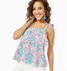 NWT LILLY PULITZER Top Benita Halter Tank Pom Pom Tassel Fringe Sz XXS