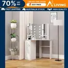 Corner Dressing Table Make-up Table with LED Light White Vanity Furniture 88450