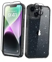 Compatible with iPhone 14 Plus Case with Screen Protector + Camera Lens Black