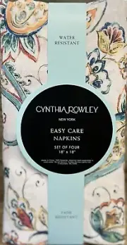 Cynthia Rowley White Jacobean Floral Cloth Napkins Set Of 4 Indoor Outdoor