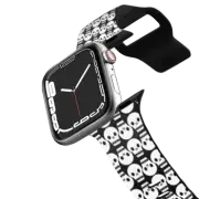 Apple Watch Series 4-6, SE (44mm) Impact Band SKULL IN THE CROWD, WHITE WATCH BAND - HALLOWEEN SKULLS SPOOKY SKELETON BLACK WHITE CREEPY PATTERN By Ebi Emporium