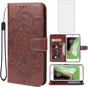 Bohefo Case for iPhone 6 Plus Case, iPhone 6S Plus Wallet Case with Tempered Glass Screen Protector, Embossed Mandala Leather Flip Credit Card Holder Stand Phone Cover Case for iPhone 6 Plus Brown