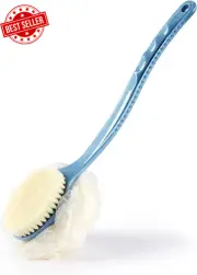 Shower Body Brush with Bristles and Loofah, Back Scrubber Bath Mesh Sponge with