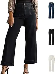 [Generic] Obormi Tummy Control Wide Leg Jeans, Tummy Control Cropped Wide-Leg Jeans, High Waist Cropped Trousers for Women