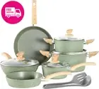 Induction Cookware Sets - 12 Piece Green Cooking Pan Set, Granite Nonstick Pots