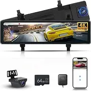 4K Front and 1080P Rear Dual WIFI Dash Cam for Cars, GPS&App Control Dash Camera, Hodozzy 11.26 Inch Mirror Dash Cam with ADAS, BSD, Parking Monitor, G-Sensor, Super Night Vision, 64GB TF Card