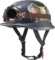 Vintage Half Shell Helmet Motorcycle Helmet Half Shell Scooter Helmet with Brass Mirror Adjustable Quick Release Strap Jet Helmet Unisex DOT/ECE Approved
