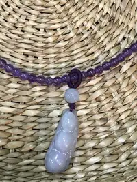 在飛比找Yahoo!奇摩拍賣優惠-桑園徐-豆莢紫色翡翠+紫水晶珠鍊