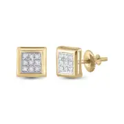 10kt Yellow Gold Womens Round Diamond Square Cluster Stud Earrings 1/20 Ctt
