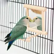 Bird Wooden Hanging Swing Mirror Interactive Play Toy for Small Parrots Conure