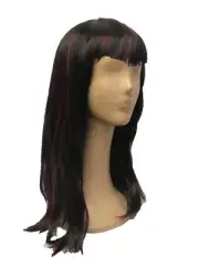 Black and Burgundy Hot Streak Sexy Vampire Dominatrix Long Sleek Wig with Bangs