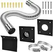 Zhaoyao Pellet Stove Pipe Kit, 2" x 59" Aluminum Flex Vent Pipe for Fresh Air Intake with External Breathable Weatherboard, Screw Hose Clamps and Expansion Screw Set