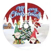 Red & White Merry Christmas Fabric Tree Skirt -Three Playing Gnomes