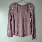 No Boundaries Womens Top Size S Mauve White Long Sleeved Hoodie Soft Casual