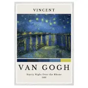 Galrie Vincent van Gogh Starry Night Over the Rhone -Iconic Post-Impressionist Art Print, White Frame, 50 x 70cm (20 x 28inch)