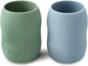 (2 Pack) 100% Tiny Silicone Drinking Training Cup for Baby and Toddler (Blue/Gre