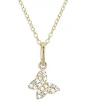 Moon & Meadow 14K Yellow Gold Mini Butterfly Pendant Necklace with Diamonds, 0.1 tcw
