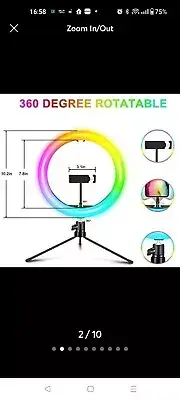 10.2" Selfie Ring Light with Tripod Stand Dimmable RGB Ringlight with Phone...