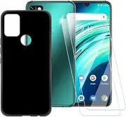 ESACMOT Pure Black Case Compatible with Umidigi A9 Pro + [2 Pack] Screen Protector Tempered Glass, Shockproof Case Cover for Umidigi A9 Pro (6.3 inch)