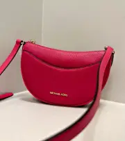 Michael Kors Dover Small Women Leather Half Moon Crossbody Bag in Electric Pink