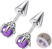 [TRBR] 16G 2PCs Dragon Claw and Spike Cartilage Earring, Purple Beads Helix Piercing Jewelry, Spike Helix Earring, Cartilage Earring, Industrial Piercing Barbell Jewelry, 16G, Surgical Sgeel, no