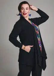 [TS] Taking Shape Drape Bamboo Knit Cardigan Size 16 in Black - Plus Size Women's Clothing Black