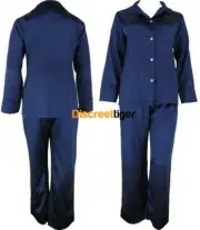 Navy Blue Ladies Satin Pyjamas Silk Pjs Winter Sleepwear Plus Sizes 6 to 26