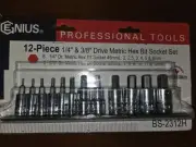 Genius Tools 12 Piece 1/4" & 3/8" Dr. Metric Hex Bit Socket Set - BS-2312H