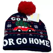 NWT CHRISTMAS GO BIG OR GO HOME BEANIE POM POM WINTER SZ ONE SIZE ADULTS