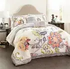 Lush Decor Coral Navy Aster Comforter Set- Reversible 5 Piece Full/Queen