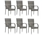 Stackable Outdoor Chairs 6 pcs Grey Poly Rattan Garden Patio Terrace Water-Resistant