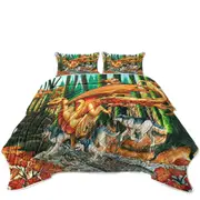 Art Painting Fall Leaves Wolves and Dragon Coverlet
