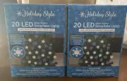 Holiday Style Snowflake LED String Lights 20 Blue/White W/ Green Wire Set Of 2