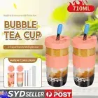 2 PACK Boba Cup Bubble Tea Cup 24Oz Wide Mouth Smoothie Cups with Lid & Straws