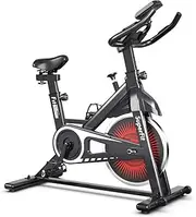 Goplus Indoor Cycling Bike, Silent Belt Drive Exercise Bike Stationary Bicycle with Steel Flywheel, Phone Holder, Adjustable Seat and Handlebar, LCD Monitor, Heart Rate Monitor