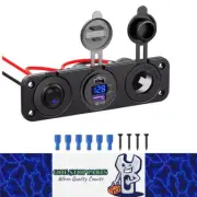 4in1 Blue LED Switch Panel 12V PD USB C QC3.0 USB Charger Voltmeter Power Socket