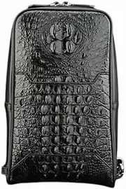 Authentic Real True Crocodile Leather Men's Classic Black Chest Bag Genuine Exotic Alligator Skin Male Small Cross Shoulder Bag, Black, 18cm(Length) x 30cm(Height) x 8cm(Deep), Fashionable and Casual