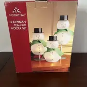 Holiday Time 3 Snowmen Tealight Set - NIB - Never Opened Or Used