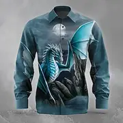Cameron by Sarah Richter Men's Animal Dragon Button Up Shirt Long Sleeve Designer Shirt Limited Artist Edition