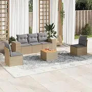 Patio Furniture Sets 6 Piece Garden Sofa Set with Cushions Beige Poly Rattan
