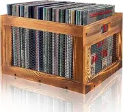 VECKYJL Vinyl Record Crate, LP Record Storage Crate, Wooden Record Holder Organizer, Record Album Storage Box, Vinyl Record Storage 100+ Records, Brown