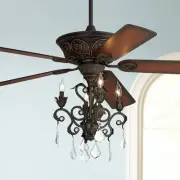 52" Vintage Ceiling Fan with Light LED Dark Bronze Copper Chandelier Living Room