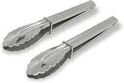 2 Piece 7" Mini Metal Scalloped Grip Kitchen Serving Tongs Set with Sliding Locks (1 Set)