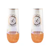 2PK Rose Gold Glitter 50th Birthday Stemless Champagne Flute Drink Glass 180ml