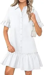 [Generic] Women's Summer Button Down Shirt Dress Casual Ruffle Sleeve Shift Mini Dresses with Pocket 2025 Trendy
