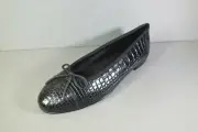 CHANEL 40 black Alligator ballet ballerina flats cap round toe "CC" NEW shoes