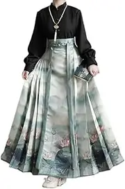 [HeeDz] Hanfu Skirt Chinese Style Costume Mamianqun Dynasty Horse Face Skirt Chinese Dress Daily Horse Face Pony Skirt